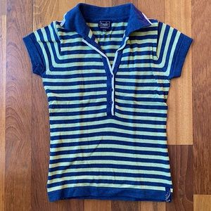 2000s Twik Simon’s Striped Women’s Cotton Polo Shirt vintage with cap sleeves